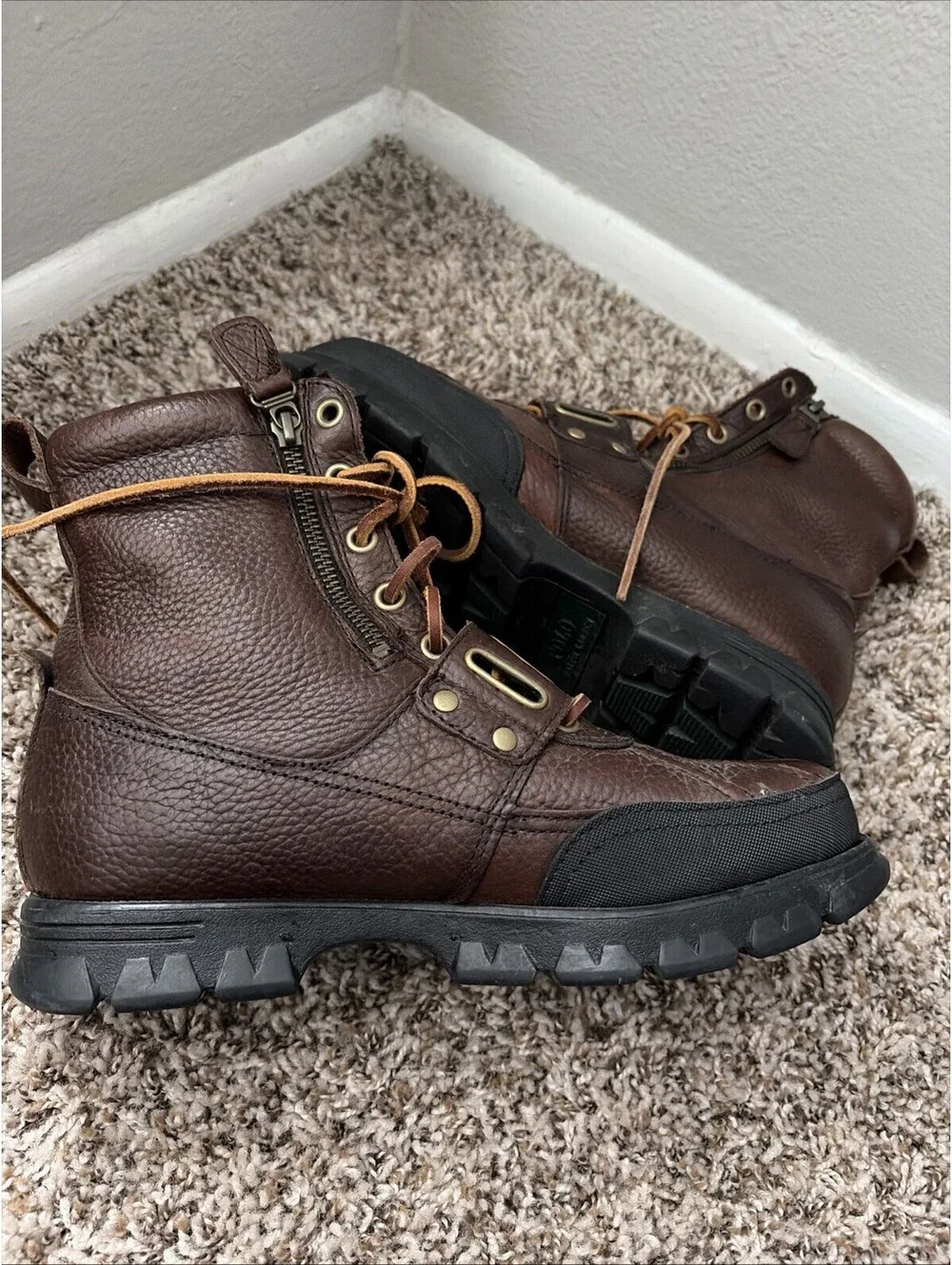 Polo Ralph Lauren Andres III Leather Boots Buckle Ranger Duck Brown Men’s 8.5 D